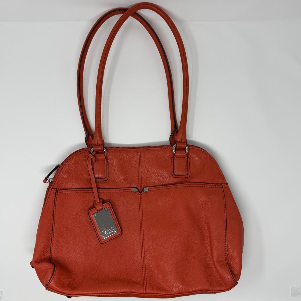 Tignanello  pebbled leather shoulder bag in vibrant burnt orange